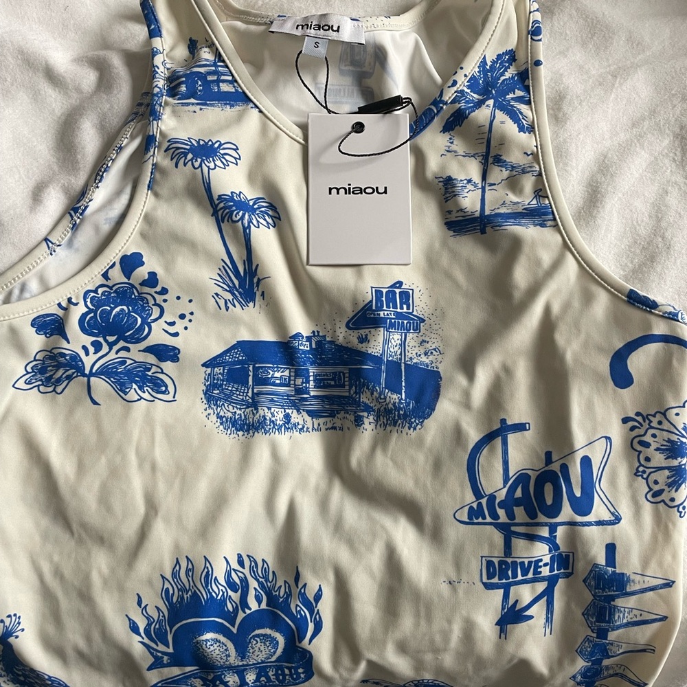 Miaou White and Blue Graphic Tank Top